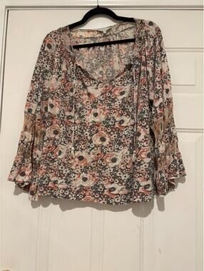 Lucky Brand women's floral boho hippie peasant long sleeve blouse #1559
